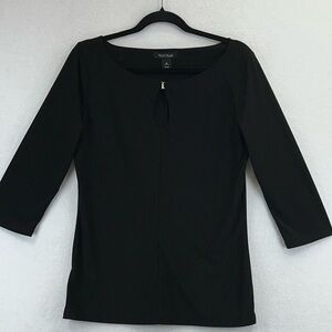 WHBM Women’s Top Sz M Black 3/4 Sleeves Scoop w/Keyhole Polyester/Spandex EUC